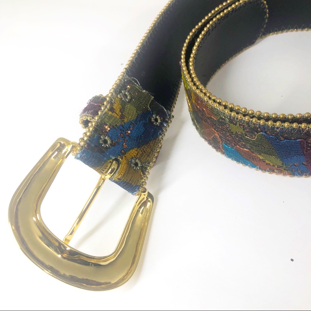 VINTAGE Floral glitter tapestry ELITE Fresno California BELT Unique LARGE EUC - Picture 6 of 8